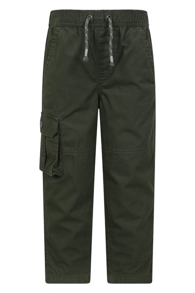 Pull Up Kids Jersey Lined Cargo Trousers - Green