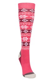 Womens Patterned Ski Socks  Dark Pink