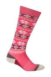 Womens Patterned Ski Socks  Dark Pink