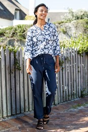 Breeze Linen-Blend Womens Trousers Navy