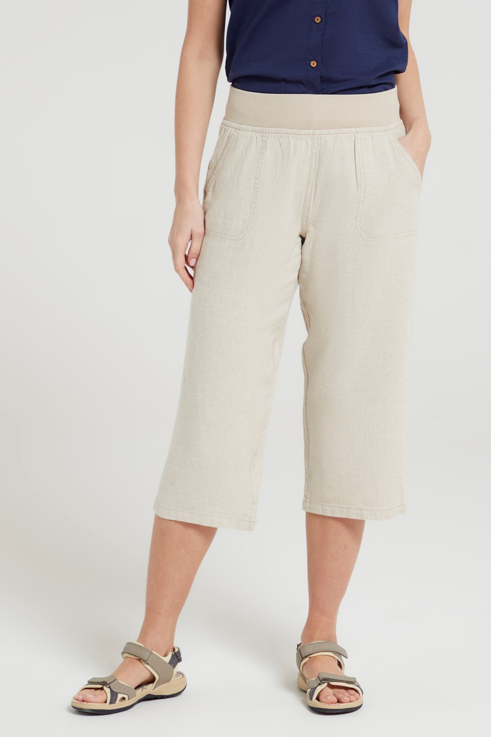 Mountain Warehouse Womens Skye Linen Blend Capri Ladies Stretchy Holiday Pants