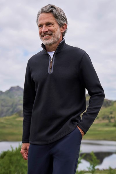 Beta Contrast Mens Zip-Neck Top - Black
