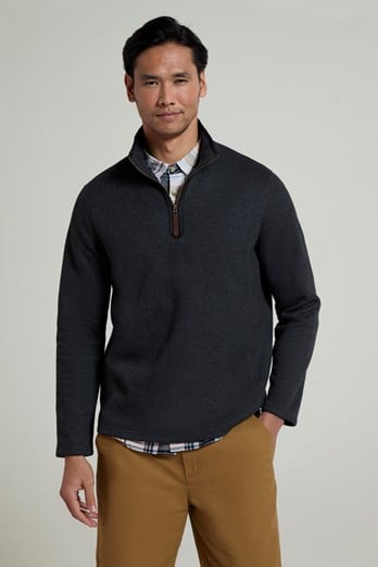 Beta Contrast Mens Zip-Neck Top Charcoal