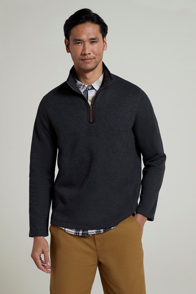 Beta Contrast Mens Zip-Neck Top - Grey