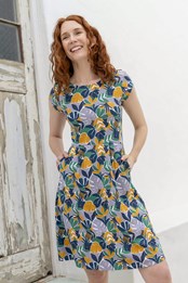 Sorrento Womens Printed Short Sleeve UV Dress Tropical Blue