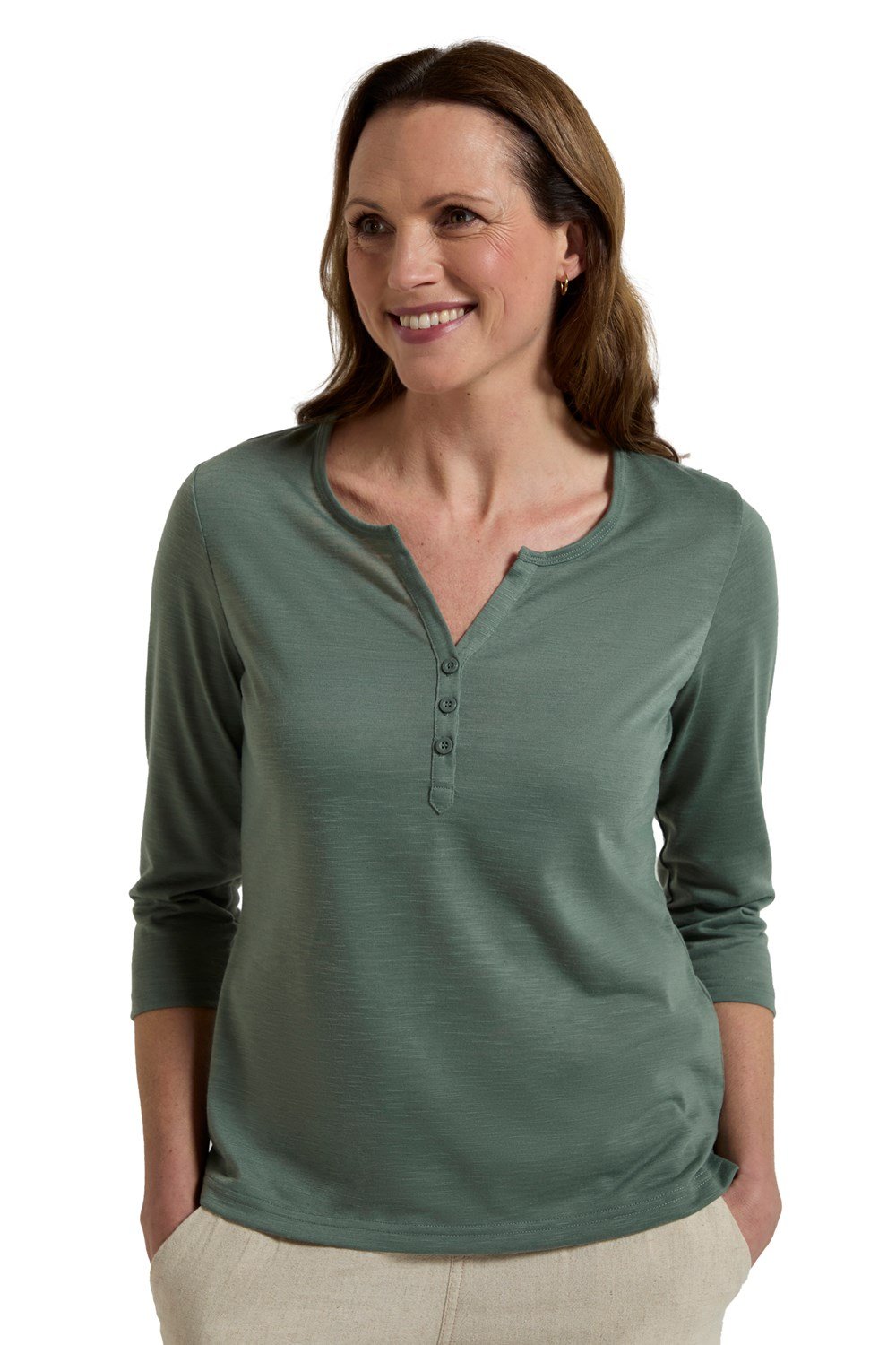 Mountain Warehouse Paphos Ladies Top UV Protect Breathable ¾ Sleeve Button Top - Picture 49 of 66