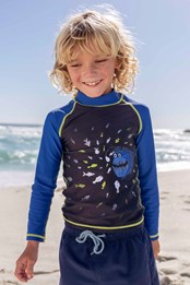 Langärmeliges Gemustertes Kinder Bade-Shirt Leuchtend Blau