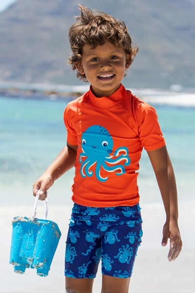 Printed Kids Rash Vest and Shorts - Red