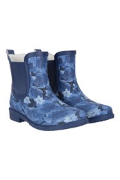 Womens Printed Winter Rubber Ankle Wellies Dark Blue