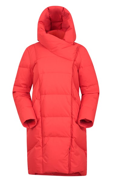 Cosy Wrap Womens Long Down Jacket - Red