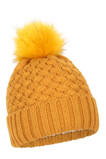 Lisbon Borg Lined Womens Thermal Pom-Pom Beanie Soft Yellow
