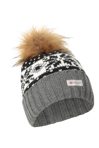 Thinsulate Fairisle Womens Pom Pom Beanie Black