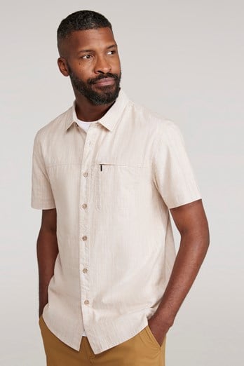 Coconut Slub Texture Mens Short-Sleeved Shirt Beige