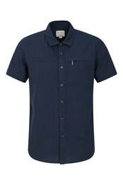 Coconut Slub Texture Mens Short-Sleeved Shirt Dark Blue