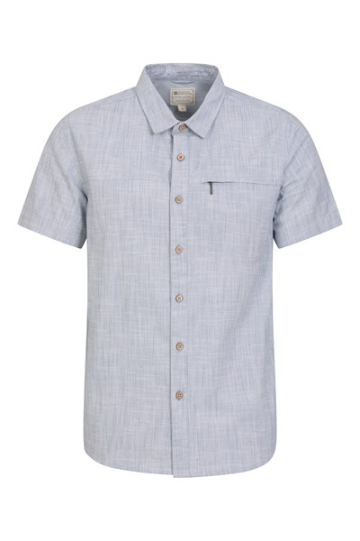 Coconut Slub Texture Mens Short-Sleeved Shirt - Blue