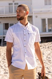 Coconut Slub Texture Mens Short-Sleeved Shirt White