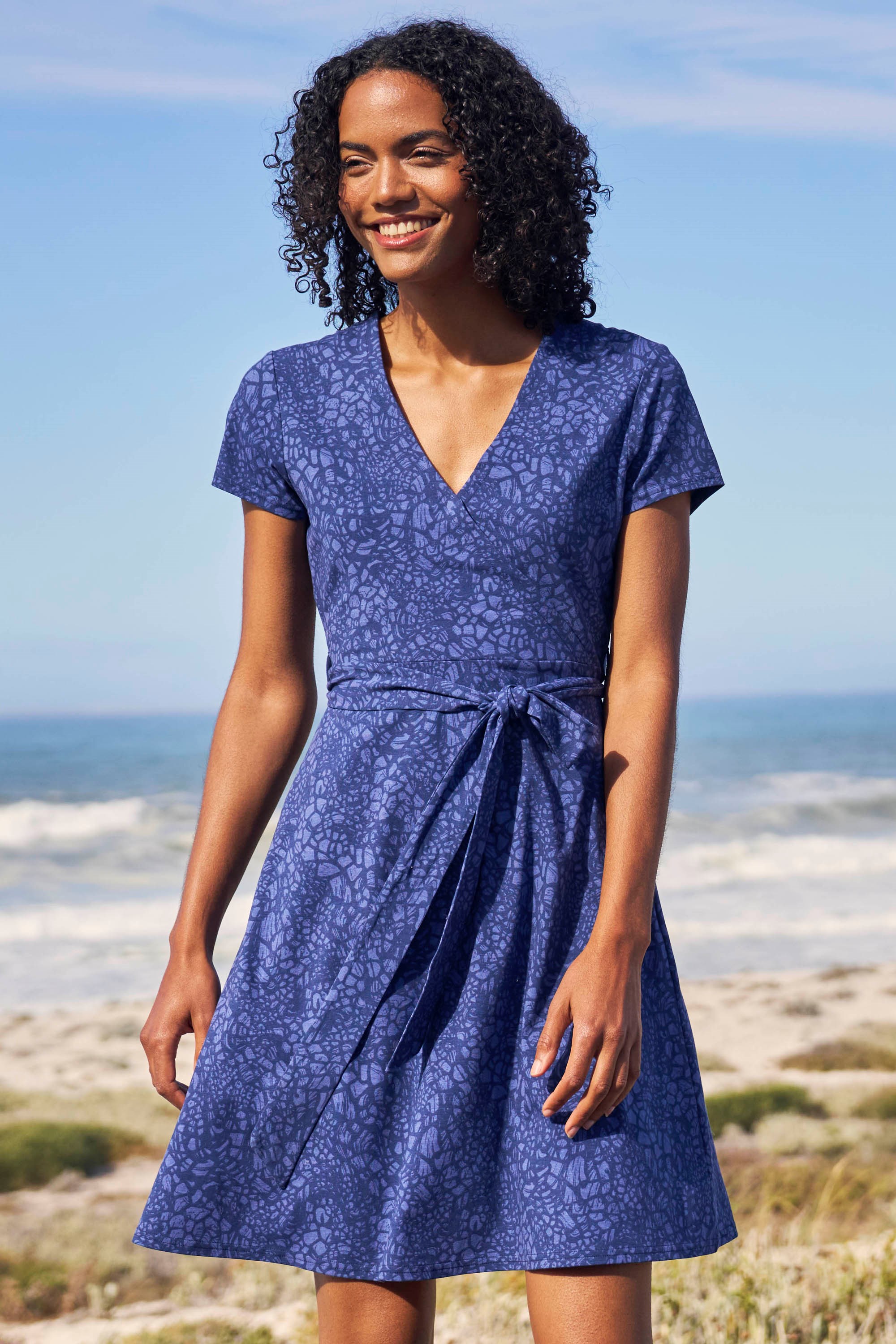 Santorini Womens UV Jersey Wrap Dress - Dark Blue