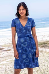 Santorini sukienka damska kopertowa jearsey Ciemny morski - pastelowy