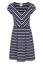 Womens A-Line UV Protective Stripe Dress Dark Blue