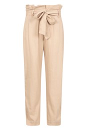 Paperbag Linen Womens Cropped Trousers Beige