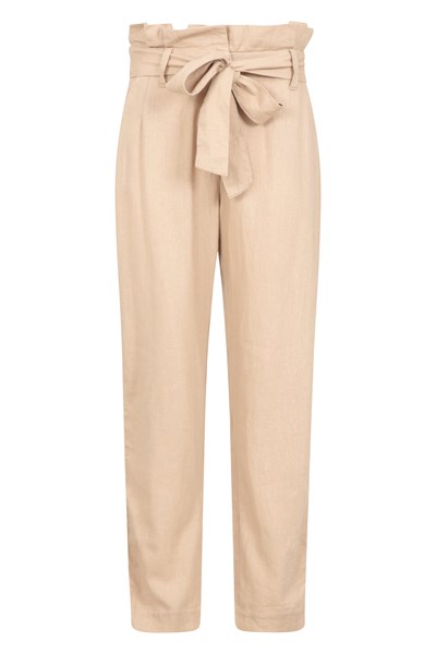 Paperbag Linen Womens Cropped Trousers - Beige