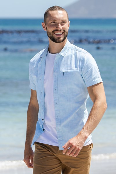 Coconut Short-Sleeved Mens Slim Fit Shirt - Blue