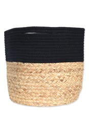 Two-Tone Raffia Storage Basket Black