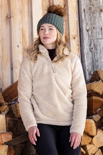 Teddy Womens Half-Zip Fleece Beige