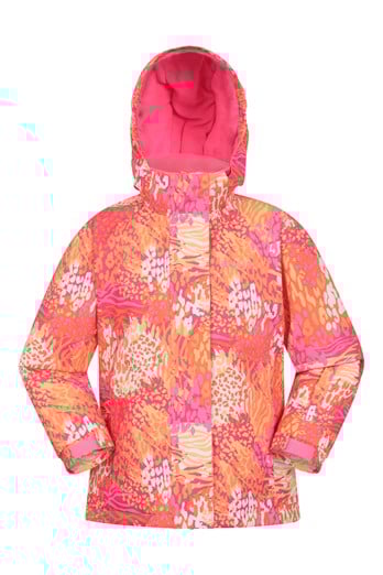 Snowdrop Printed Kids Ski Jacket Bright Orange