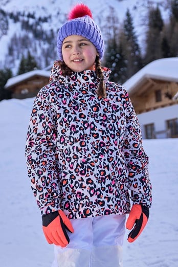Snowdrop Printed Kids Ski Jacket Coral