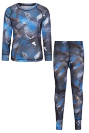 Talus Printed Kids Baselayer-Top & Pants Set Dark Blue