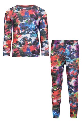 Talus Printed Kids Base Layer-Top & Pants Set Dark Red