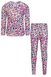 Talus Printed Kids Baselayer-Top & Pants Set Leopard