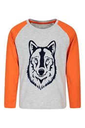 Wolf Long-Sleeve Kids Top Grey