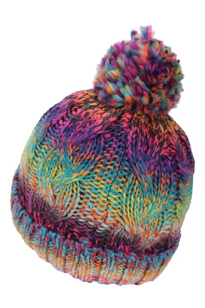 Knitted Borg Lined Pom Beanie - Purple