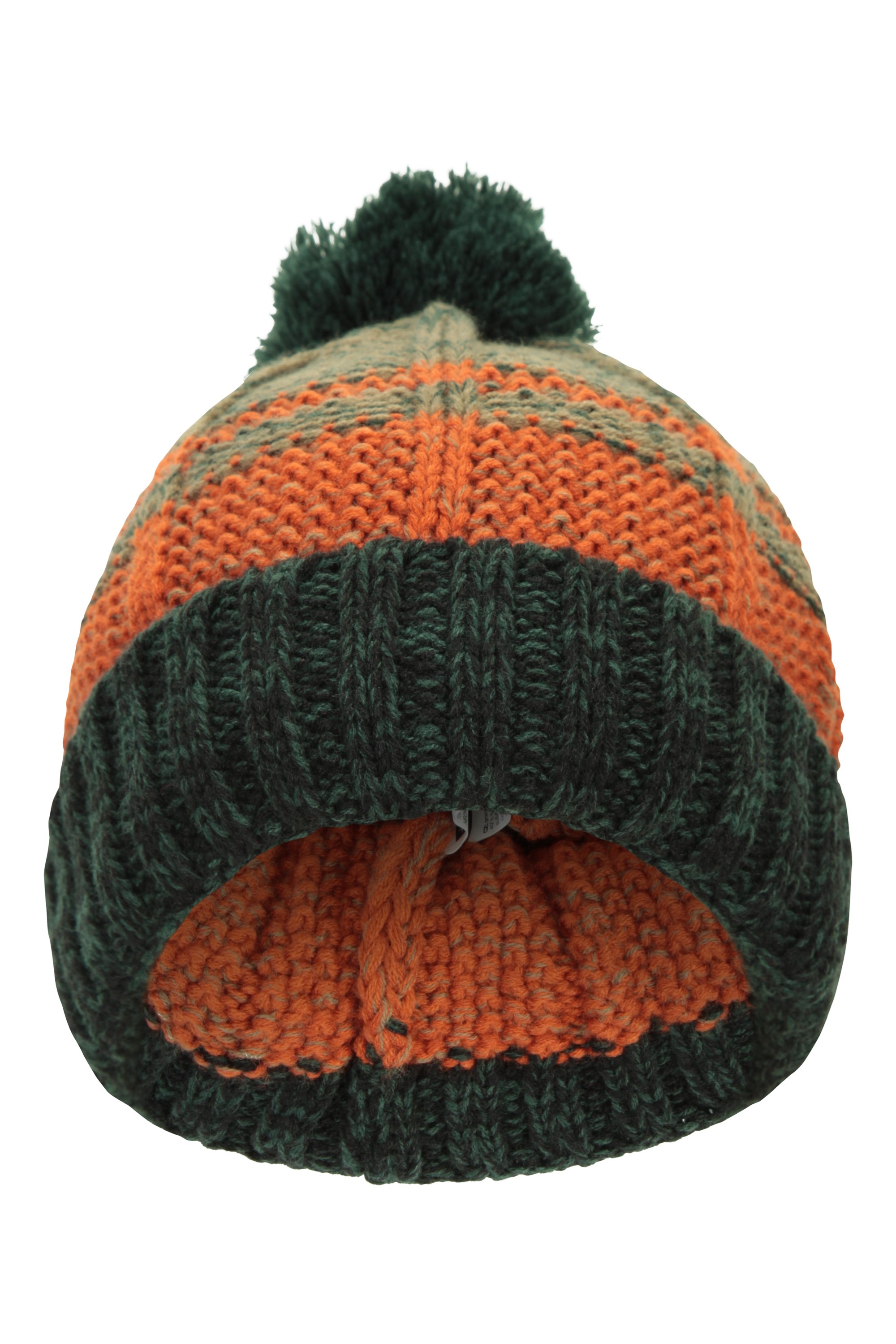 Bonnet à pompon en tricot torsadé à rayures homme - Orange