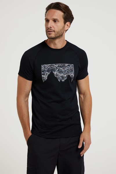 Quest Mens Printed Merino Thermal T-Shirt - Black