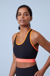 Active People Colour Block Womens Mid Support Sports Bra Black
