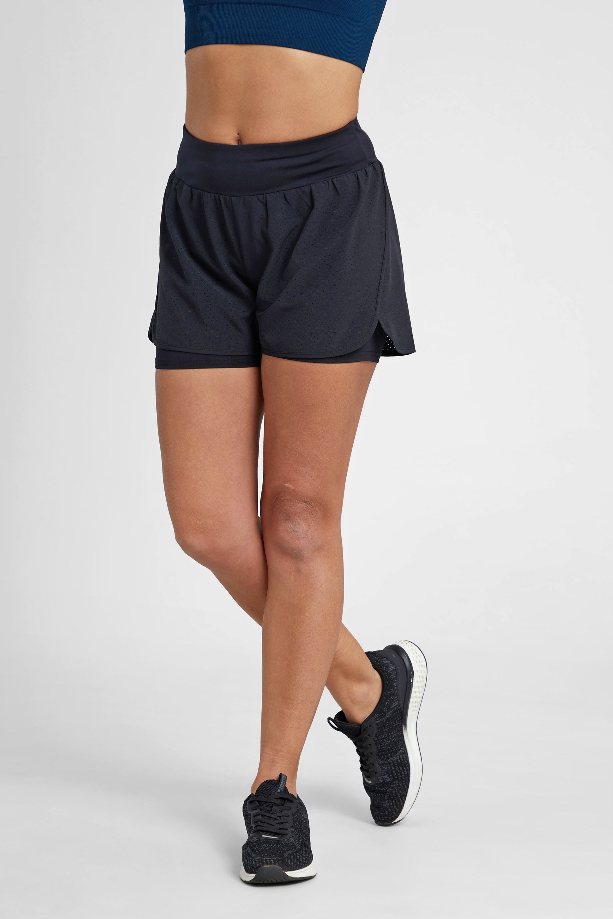 Double-Layer Womens Running Shorts Black
