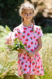 Vestido infantil de algodón orgánico y cintura baja Rosa