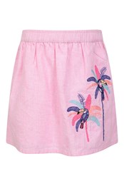 Embroidered Ticking Stripe Kids Skirt Pink