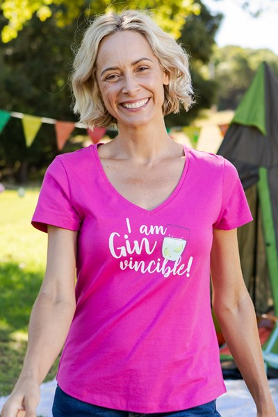 Gin Vincible Womens Organic Printed T-shirt - Pink
