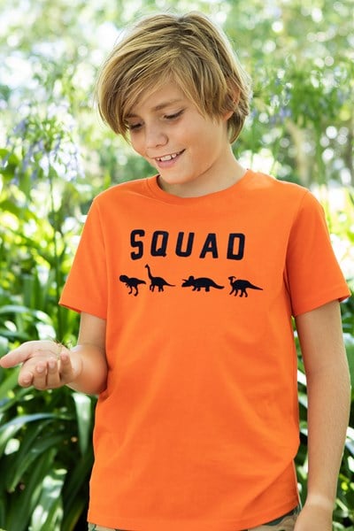 Dino Squad Kids Organic Cotton T-Shirt - Orange