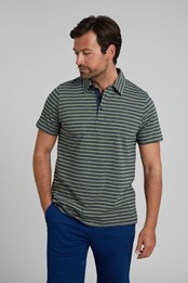Breton Mens Stripe Polo Shirt Khaki