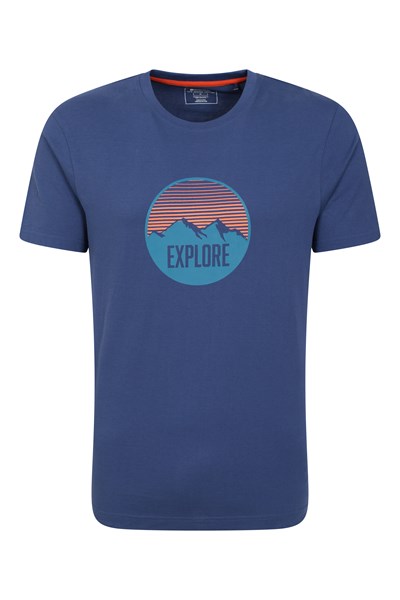 Explore Mountain Organic Mens T-Shirt - Blue
