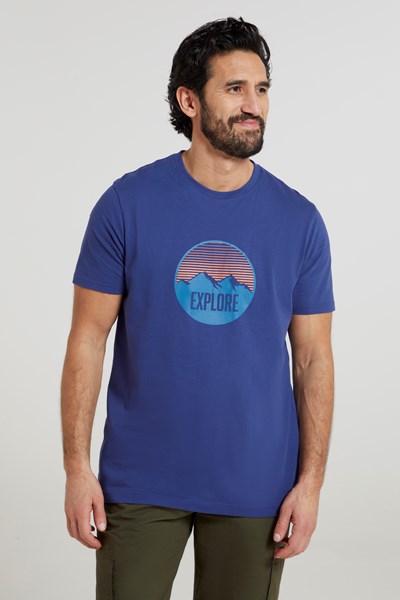 Explore Mountain Organic Mens T-Shirt - Blue