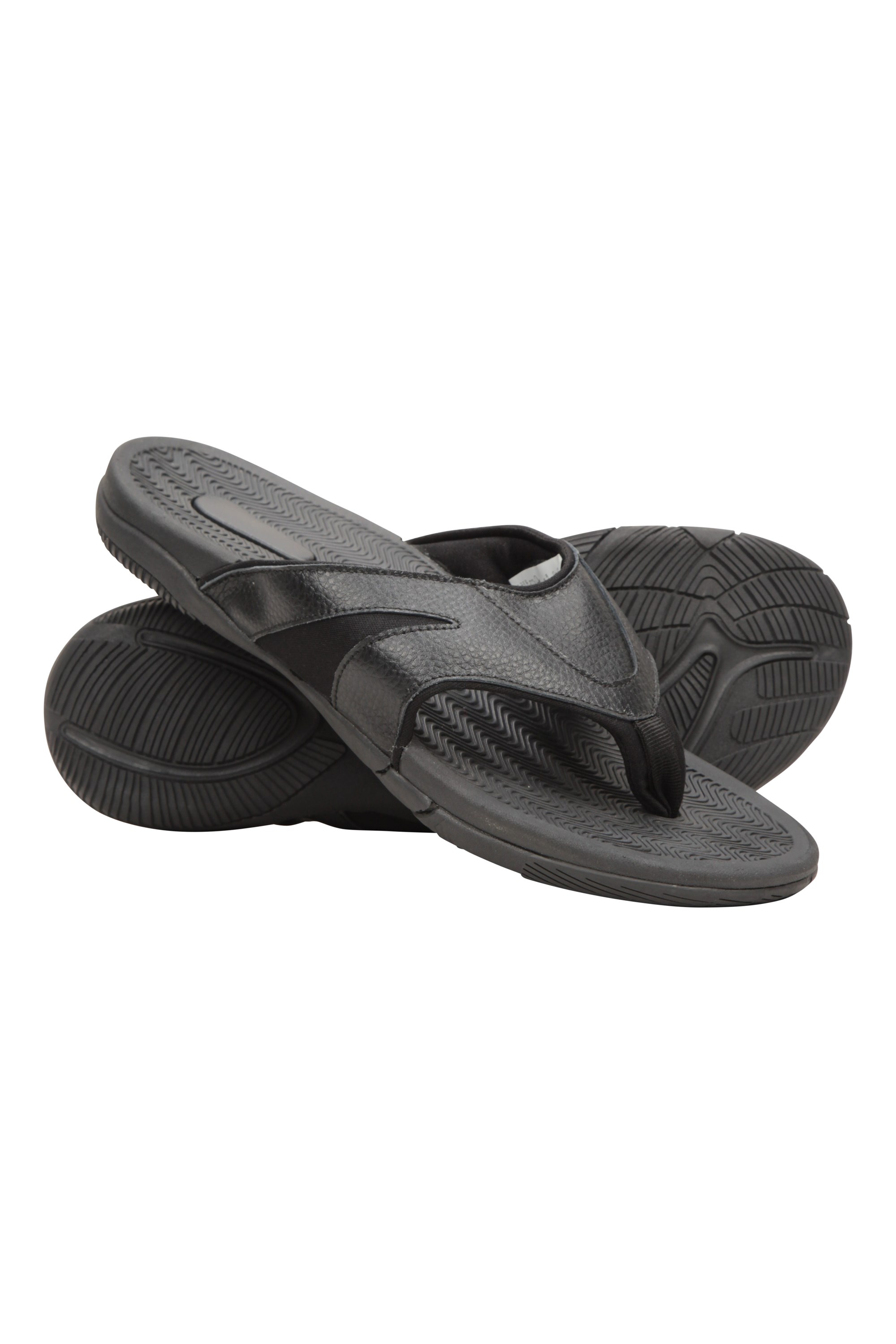Mens Comfort Leather Flip Flops - Black