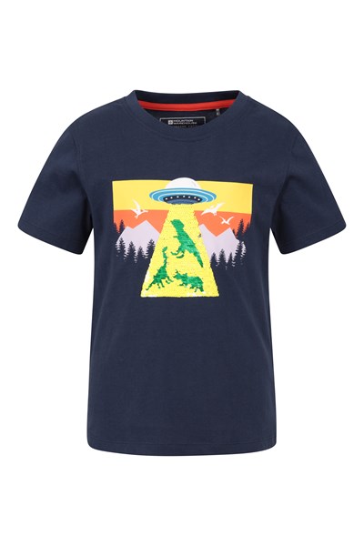 Dino Spaceship Kids Organic T-Shirt - Navy