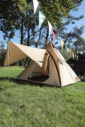 Teepee 4 Man Tent with Awning Khaki