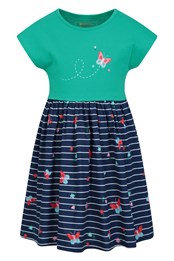 Kleid aus Bio-Baumwolle mit Mohnblumen-Druck für Kinder Aquamarin